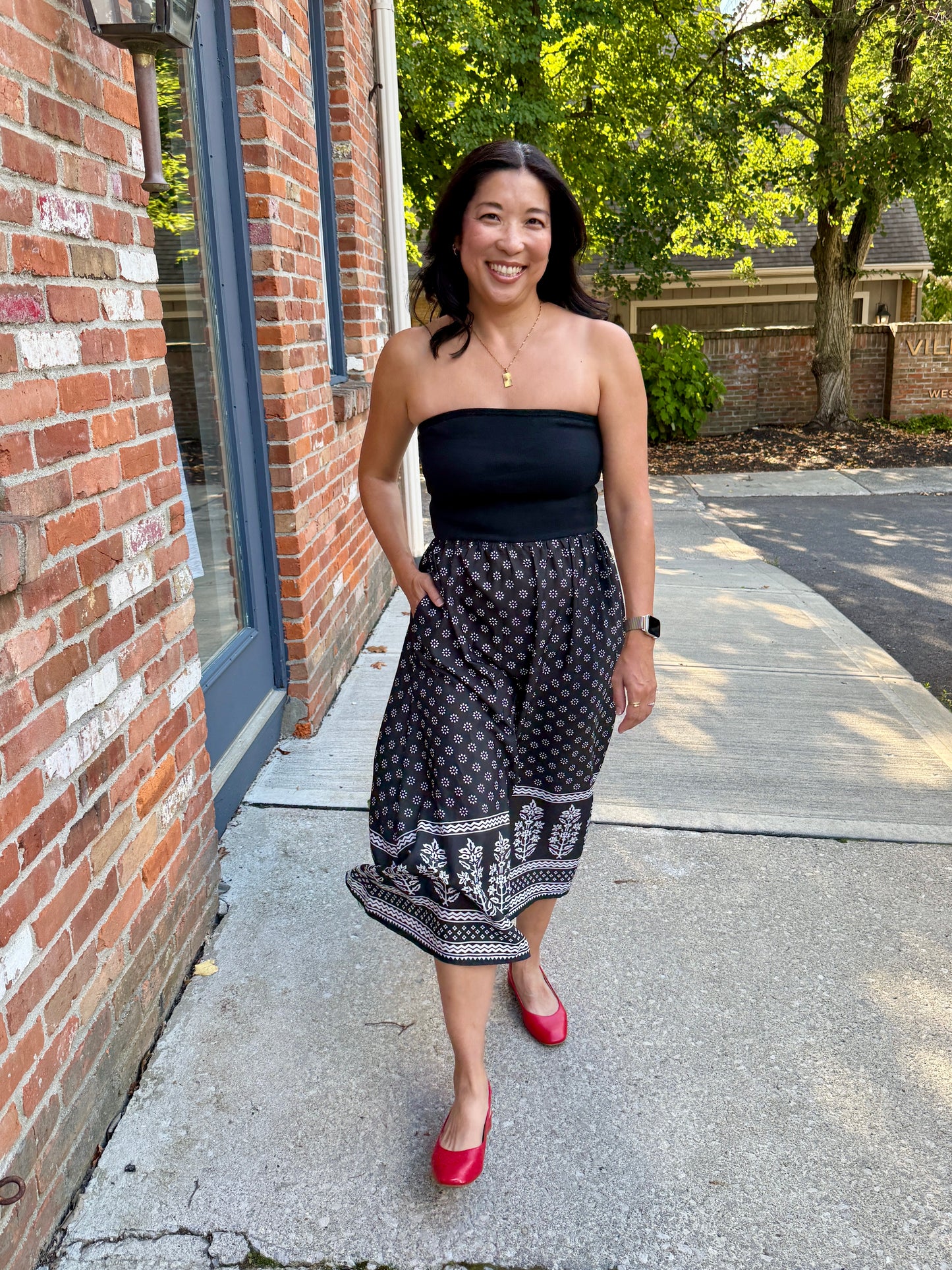 Mixed Media Strapless Dress