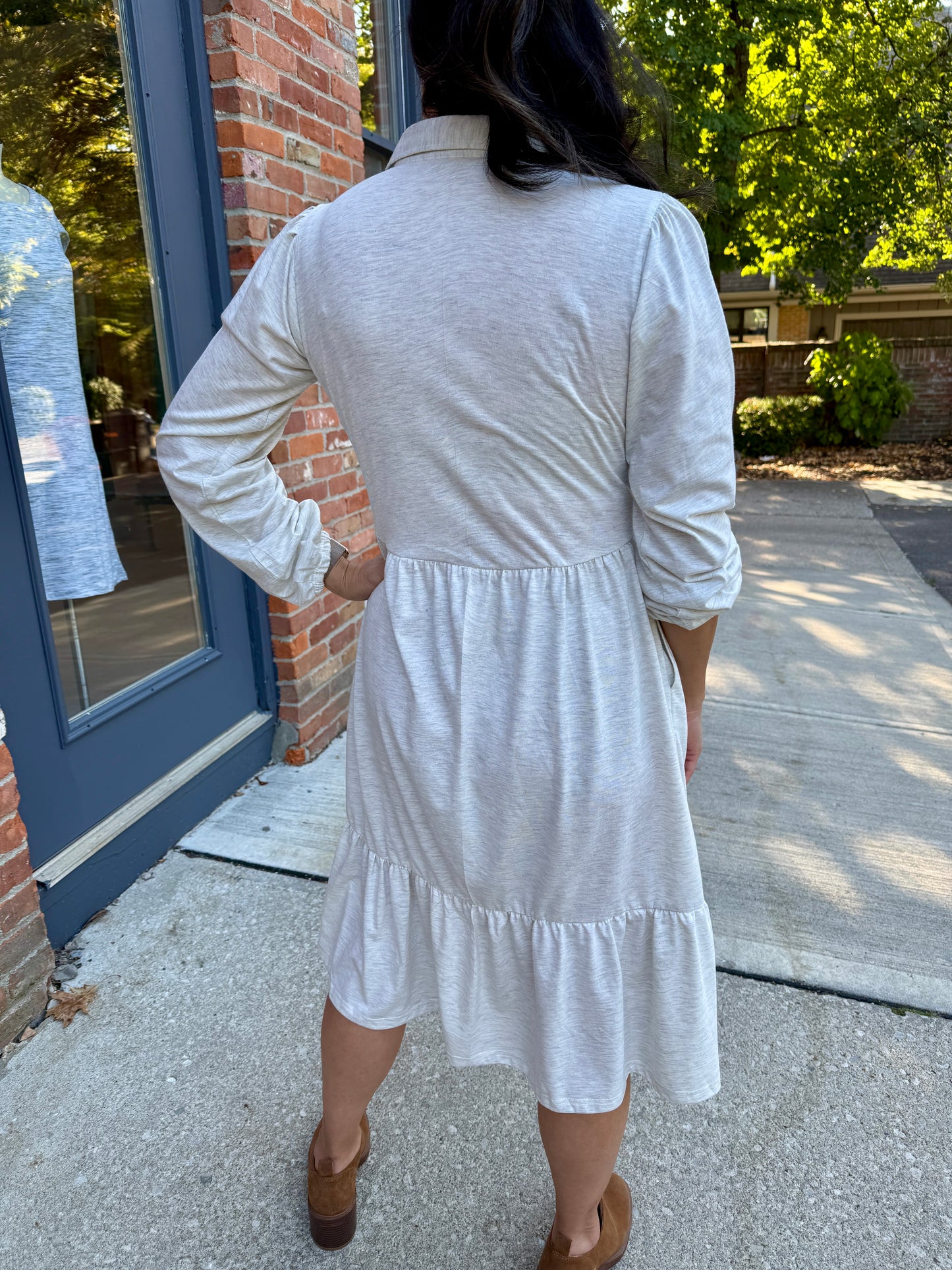 Tiered Knit Shirt Dress