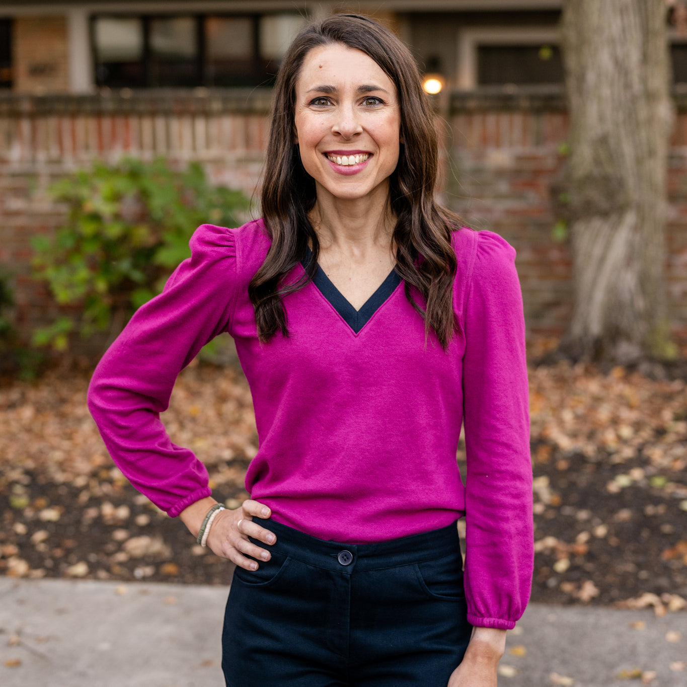 Contrasting V- Neck Top