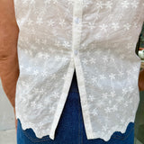 Eyelet Sleeveless Button-Back Top