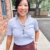 Ribbed Henley Polo Top