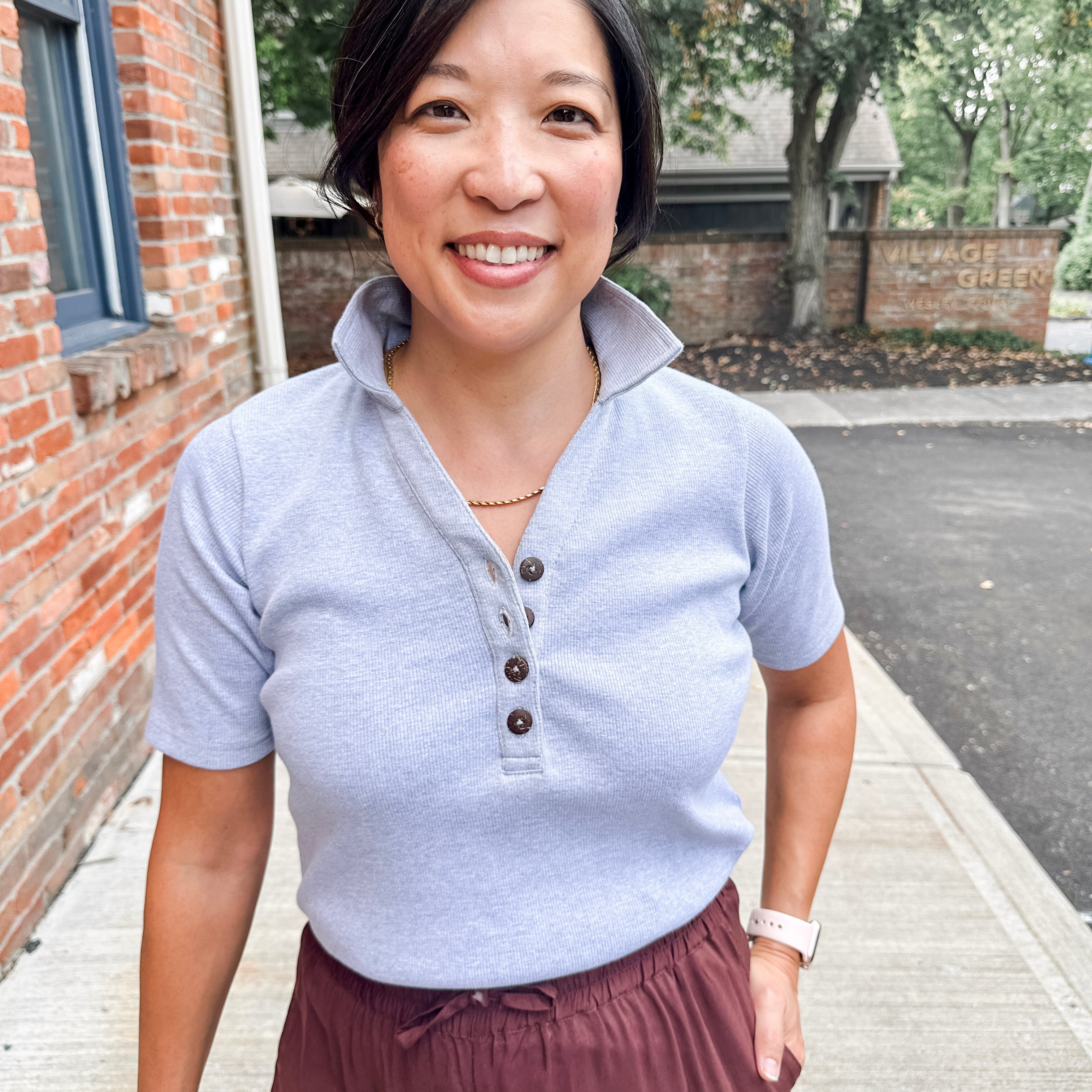 Ribbed Henley Polo Top