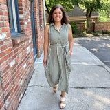 Sleeveless Shirt Dress with Tie