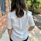 Open Collar V-Neck Button-up Blouse