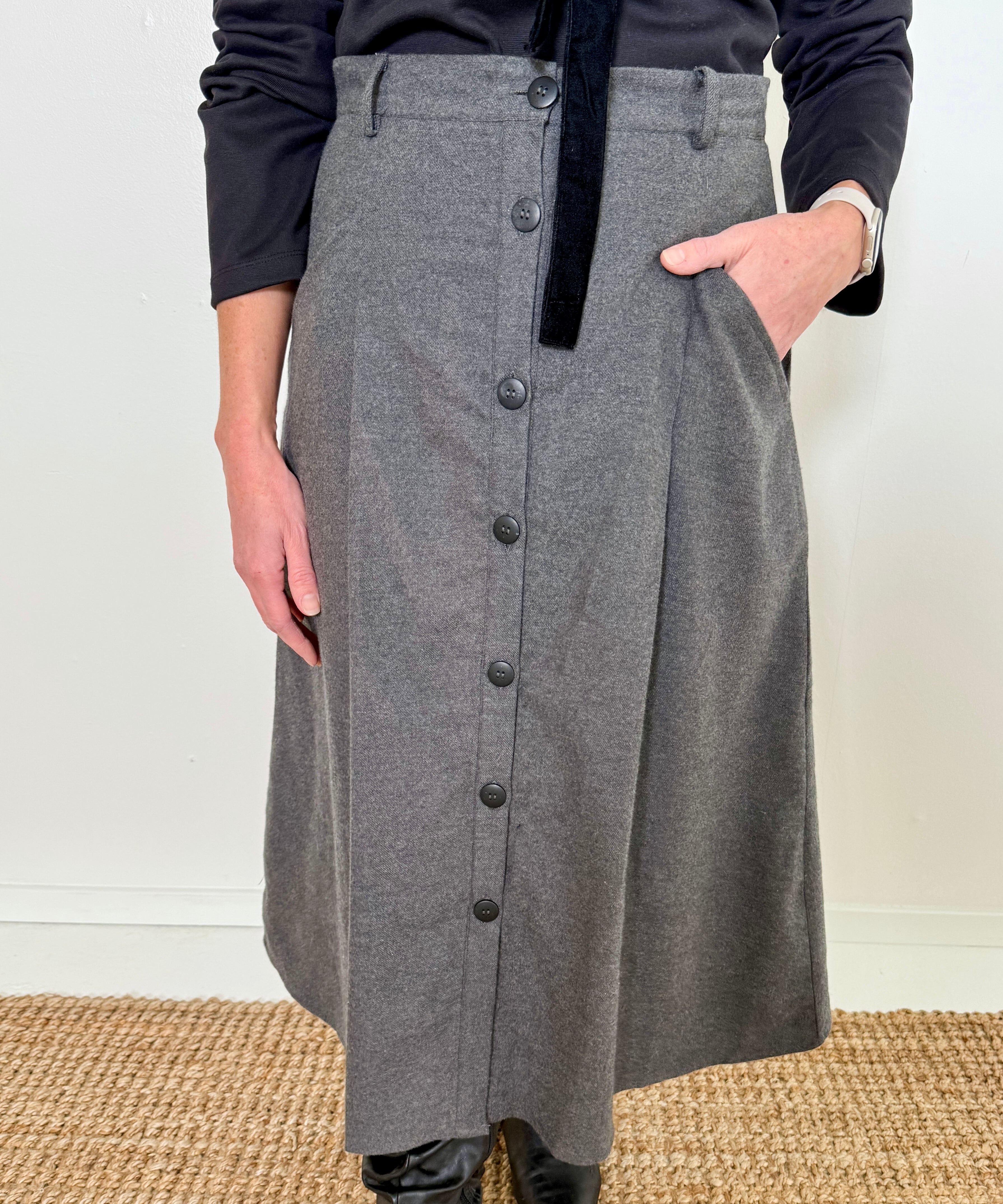A-Line Button Front Skirt