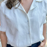 Open Collar V-Neck Button-up Blouse
