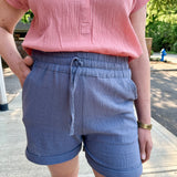 Crinkle Cotton Gauze Pull-On Short