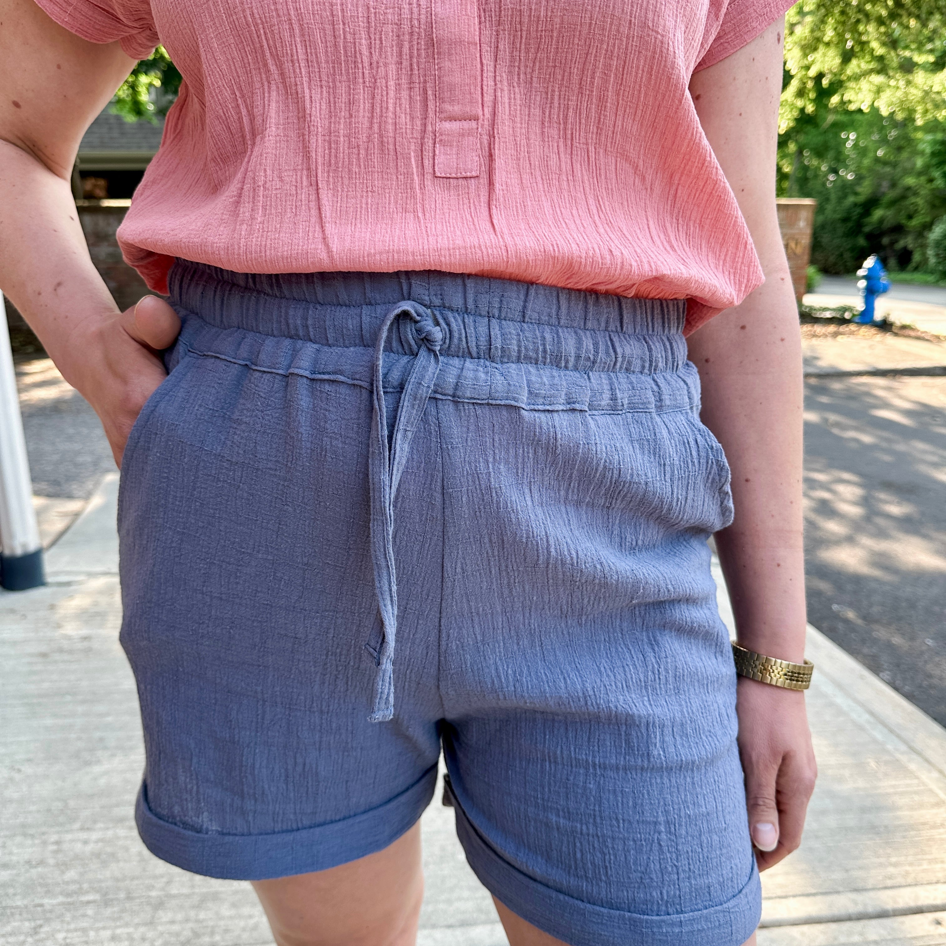 Crinkle Cotton Gauze Pull-On Short