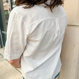 Open Collar V-Neck Button-up Blouse