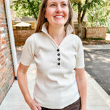 Ribbed Henley Polo Top