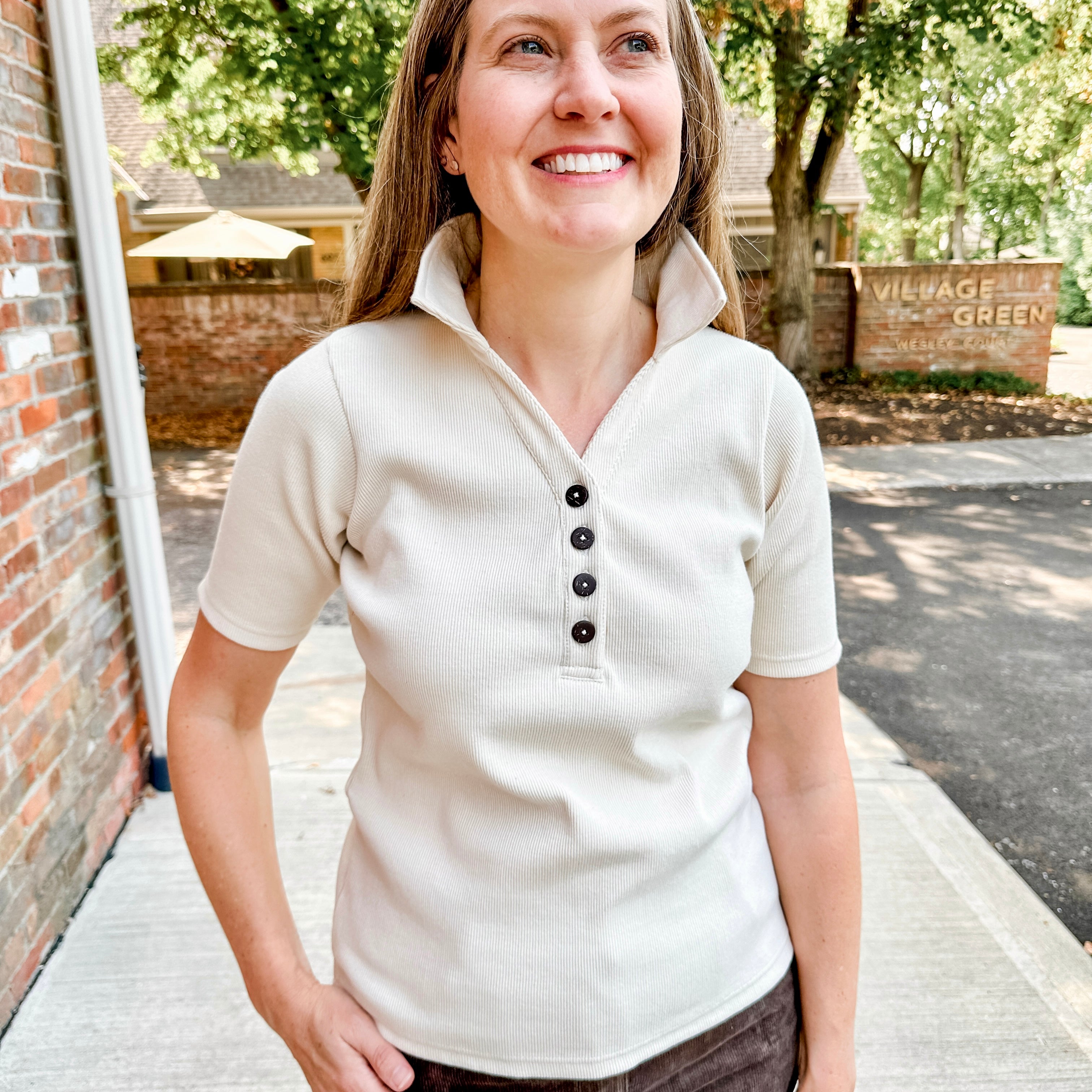 Ribbed Henley Polo Top