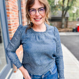 Pull-Over Blouse with Pleated Crew Neckline