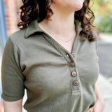 Ribbed Henley Polo Top