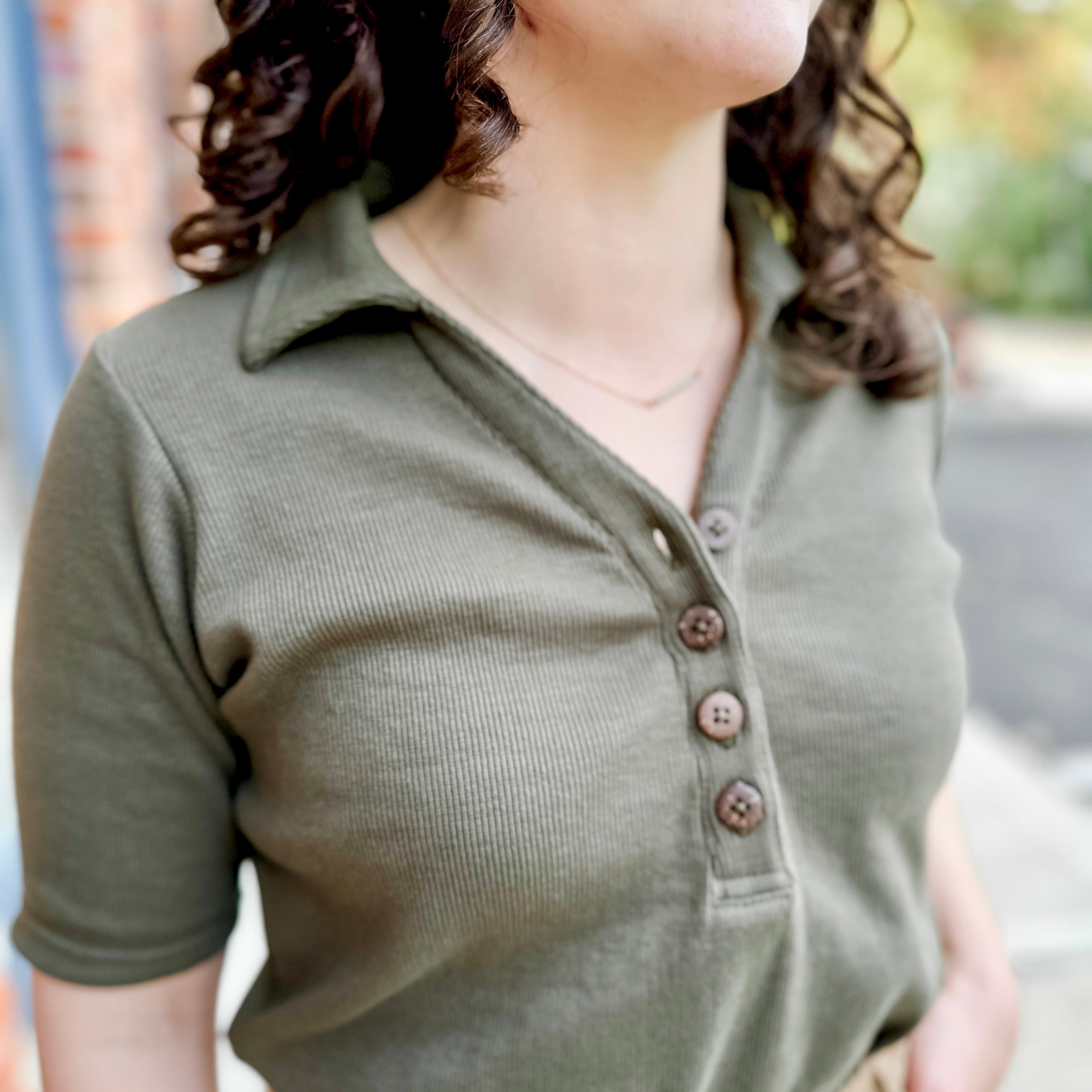 Ribbed Henley Polo Top