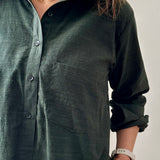 Linen Shirt Dress with Bottom Ruffle