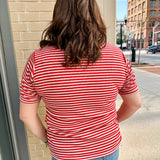 elbow sleeve ribbed stripe knit top