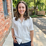 Open Collar V-Neck Button-up Blouse