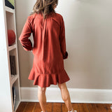 Linen Shirt Dress with Bottom Ruffle