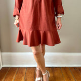 Linen Shirt Dress with Bottom Ruffle