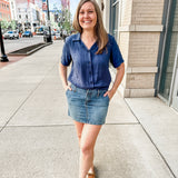 Open Collar V-Neck Button-up Blouse