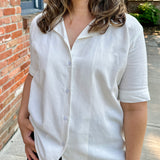 Open Collar V-Neck Button-up Blouse