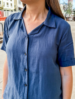 Open Collar V-Neck Button-up Blouse