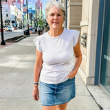 Flutter cap sleeve striped knit top