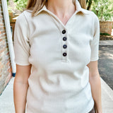 Ribbed Henley Polo Top