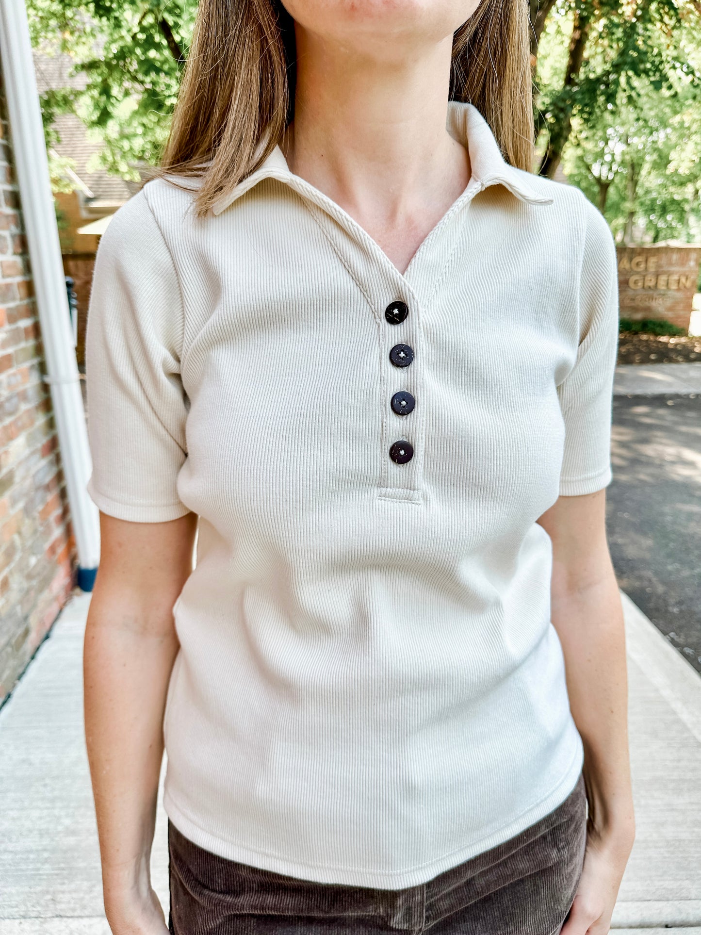 Ribbed Henley Polo Top