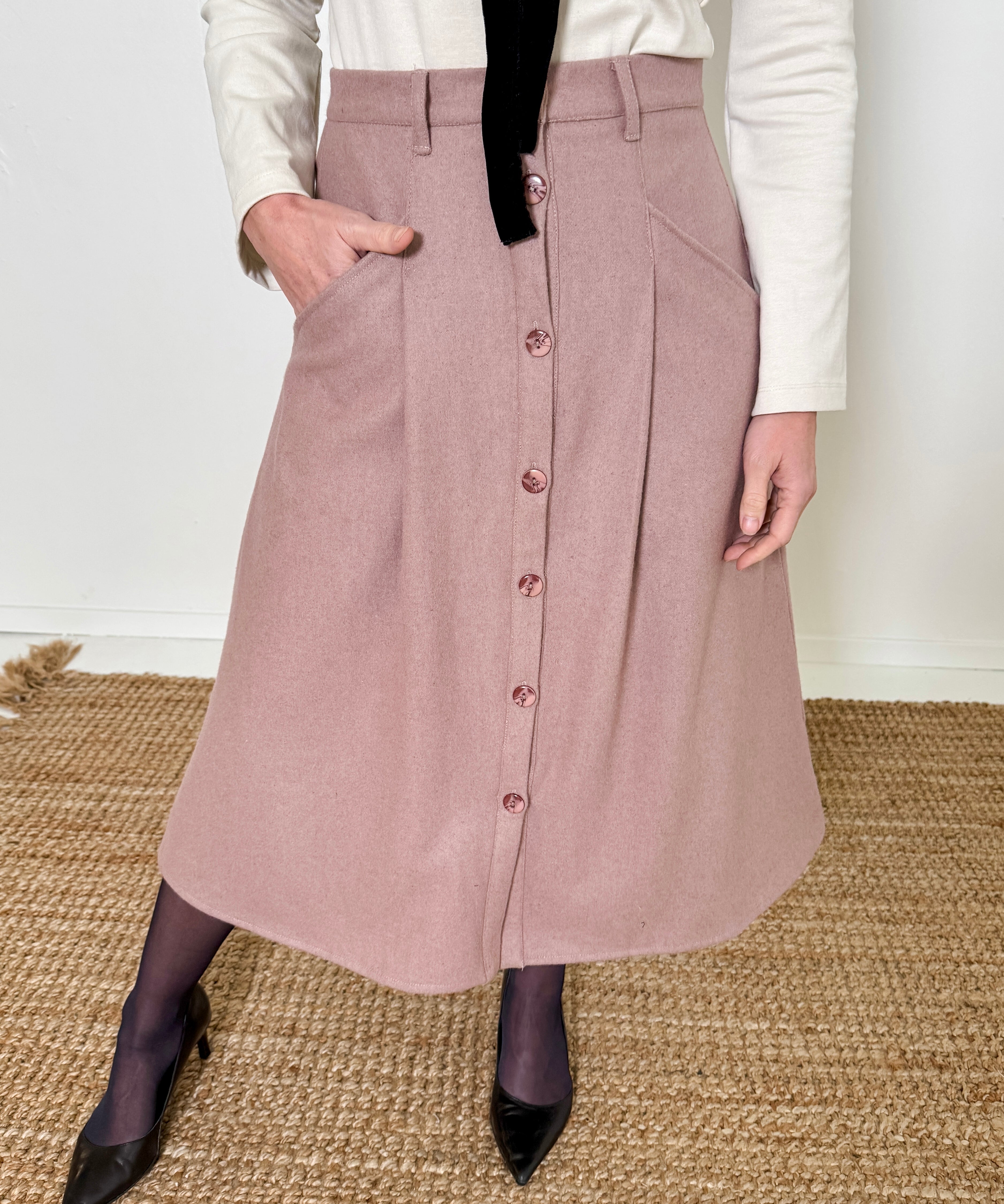 A-Line Button Front Skirt