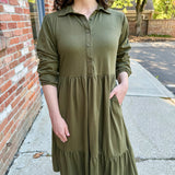 Tiered Knit Shirt Dress olive