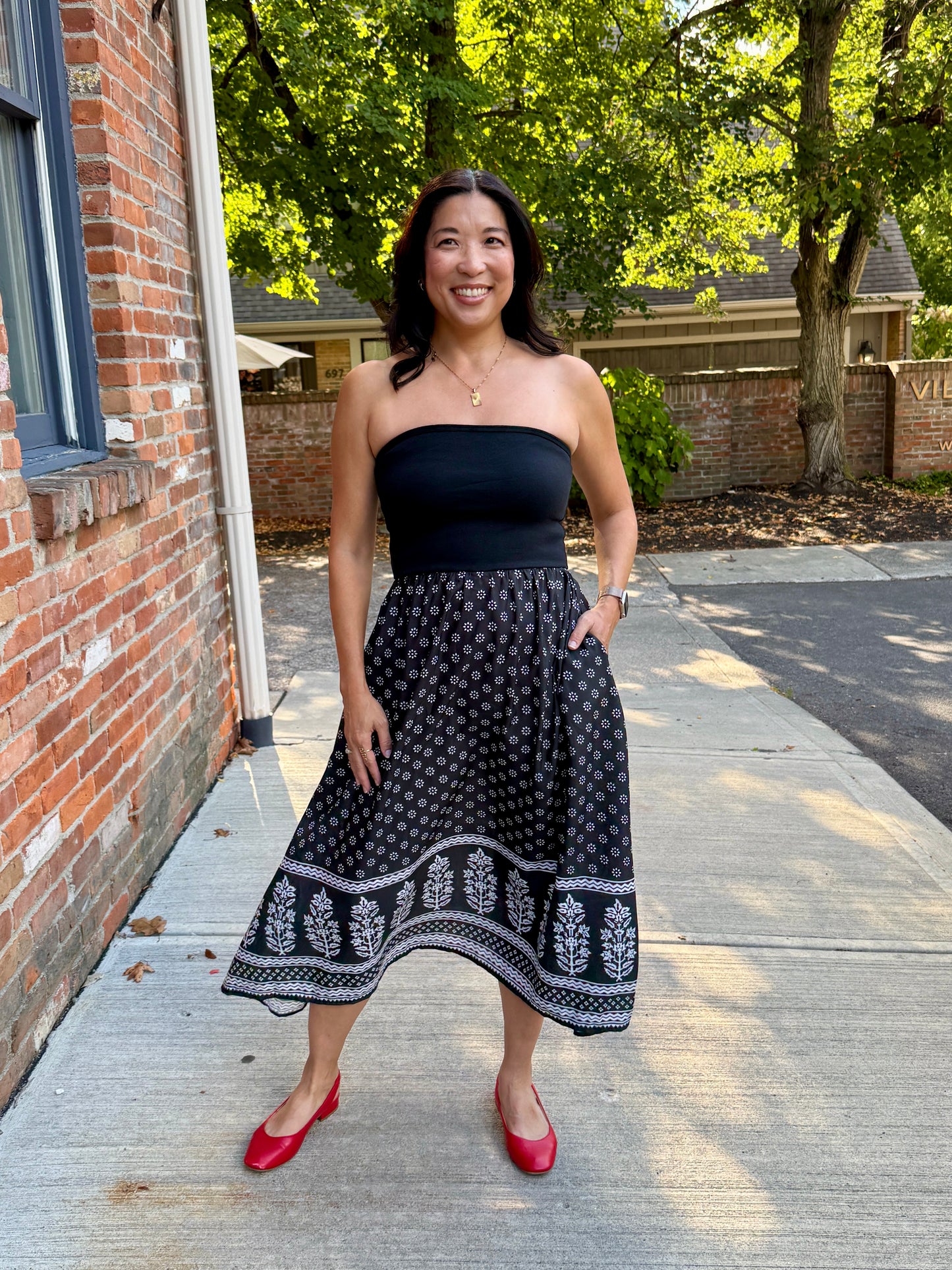 Mixed Media Strapless Dress