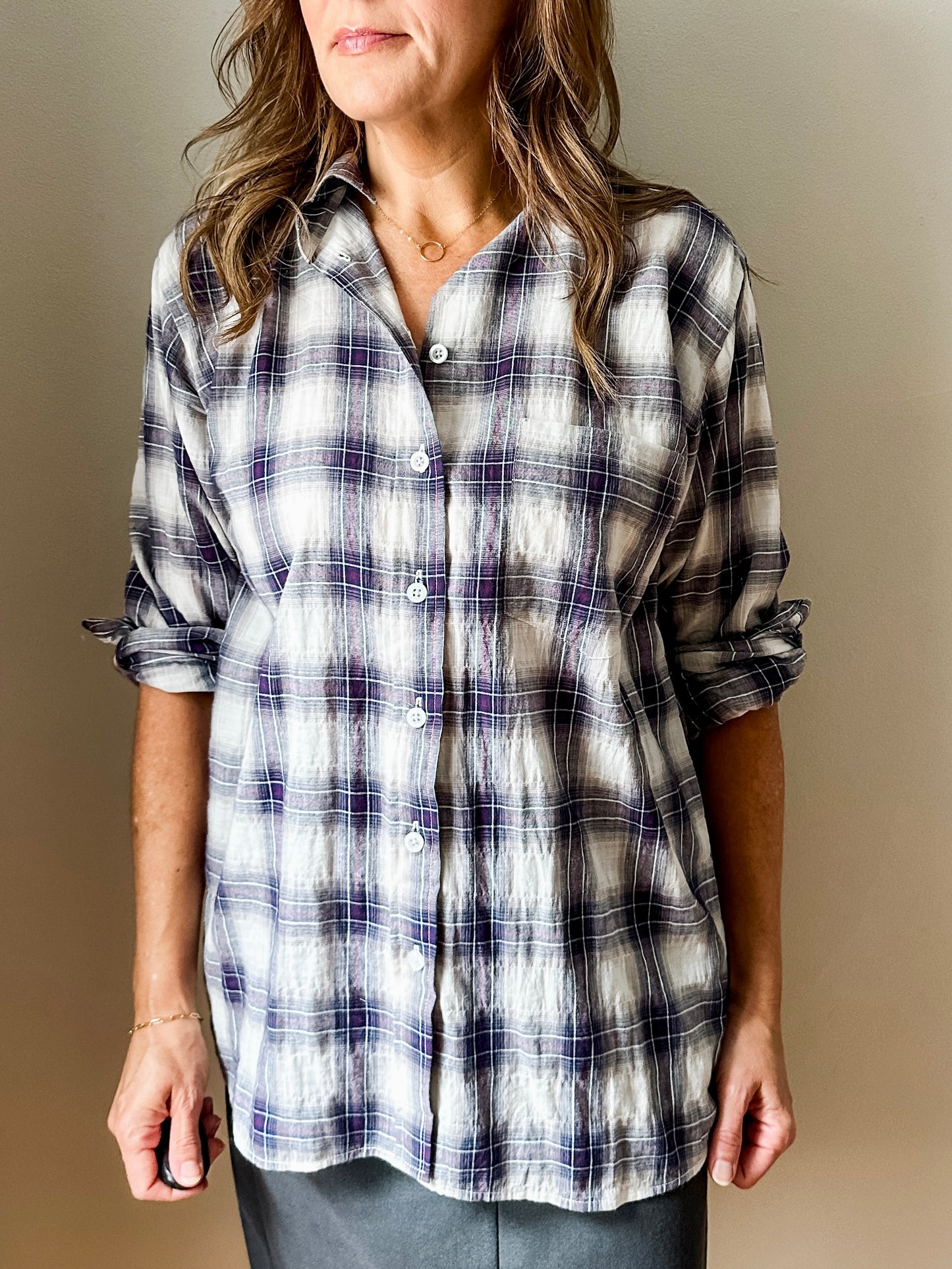 Plaid Button-Up Shirt