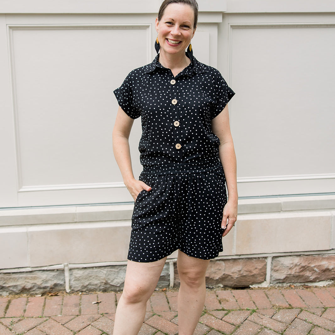 Short Sleeve Button Up Shirt & Polka Dot Shorts