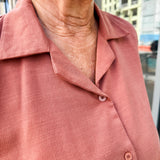 Open Collar V-Neck Button-up Blouse