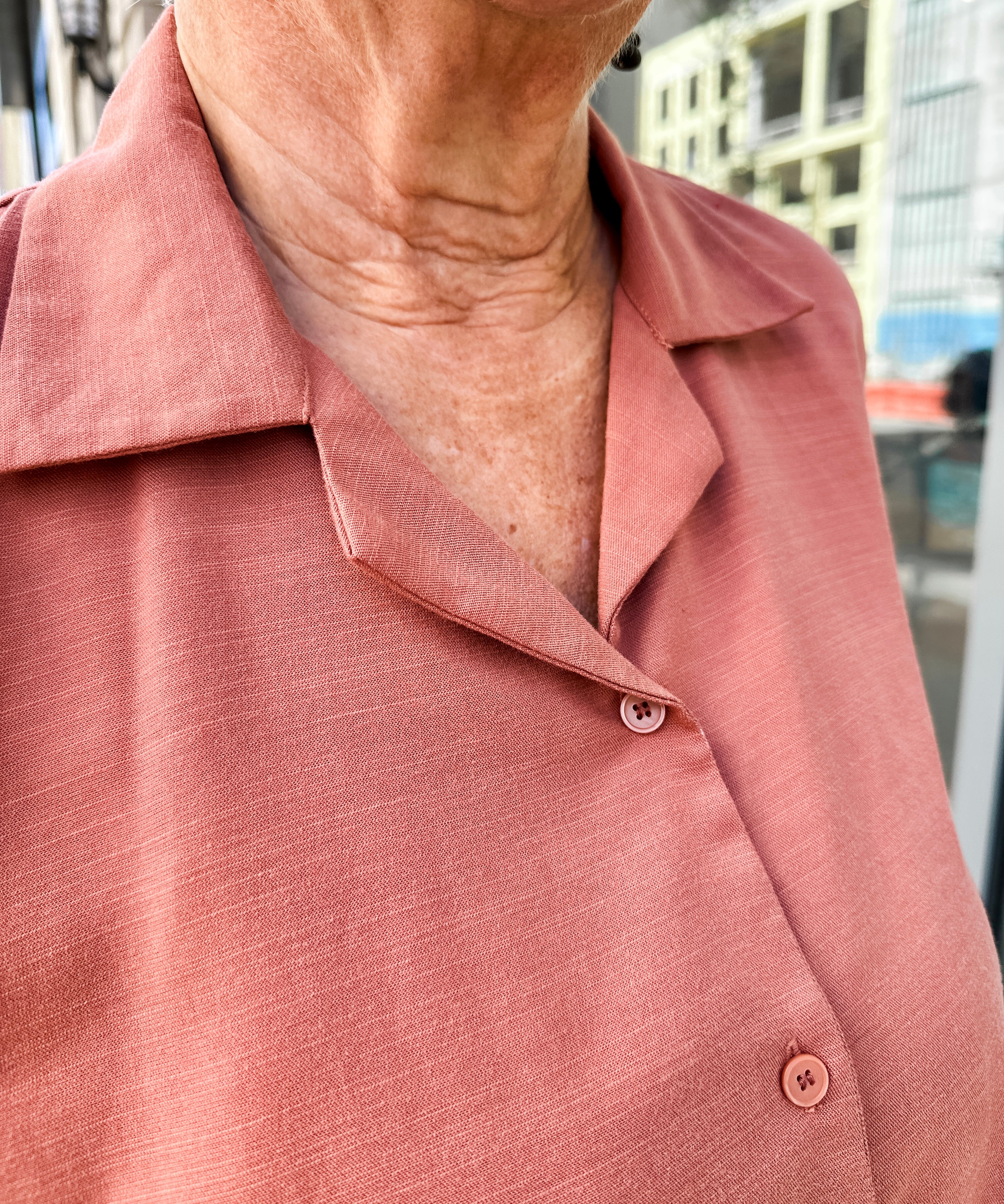 Open Collar V-Neck Button-up Blouse