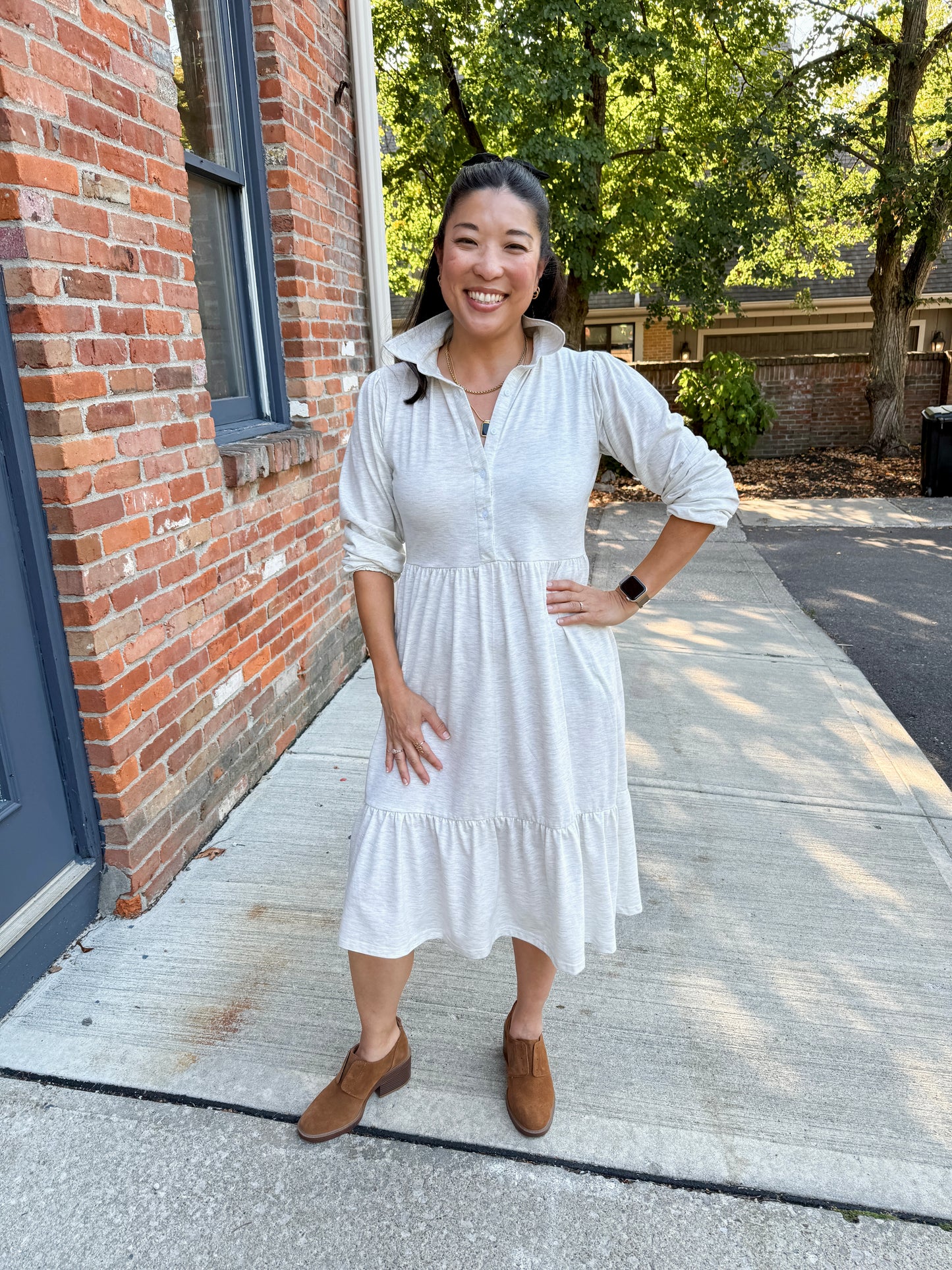 Tiered Knit Shirt Dress