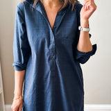 Linen Shirt Dress with Bottom Ruffle