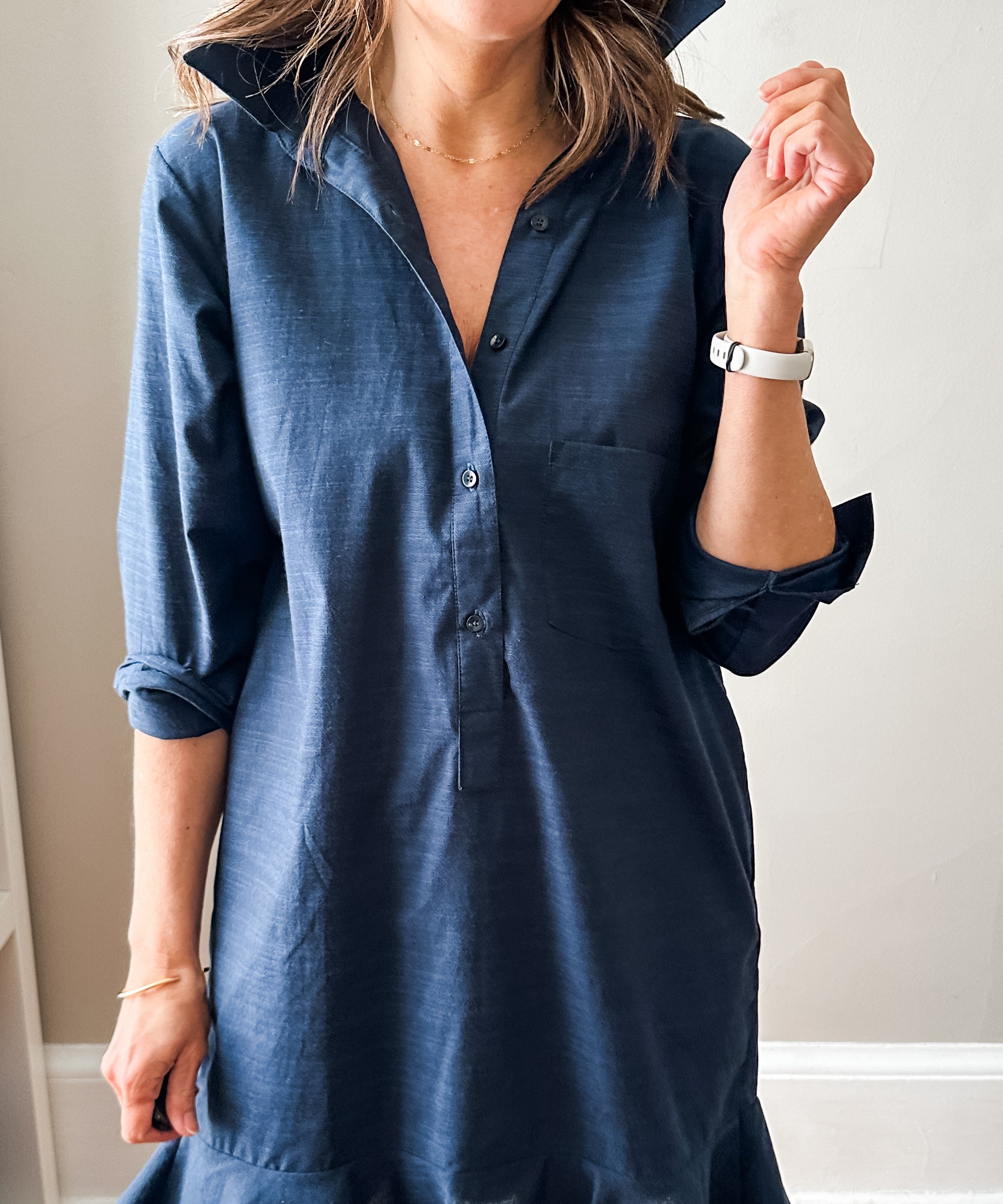 Linen Shirt Dress with Bottom Ruffle