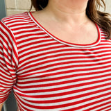 elbow sleeve ribbed stripe knit top