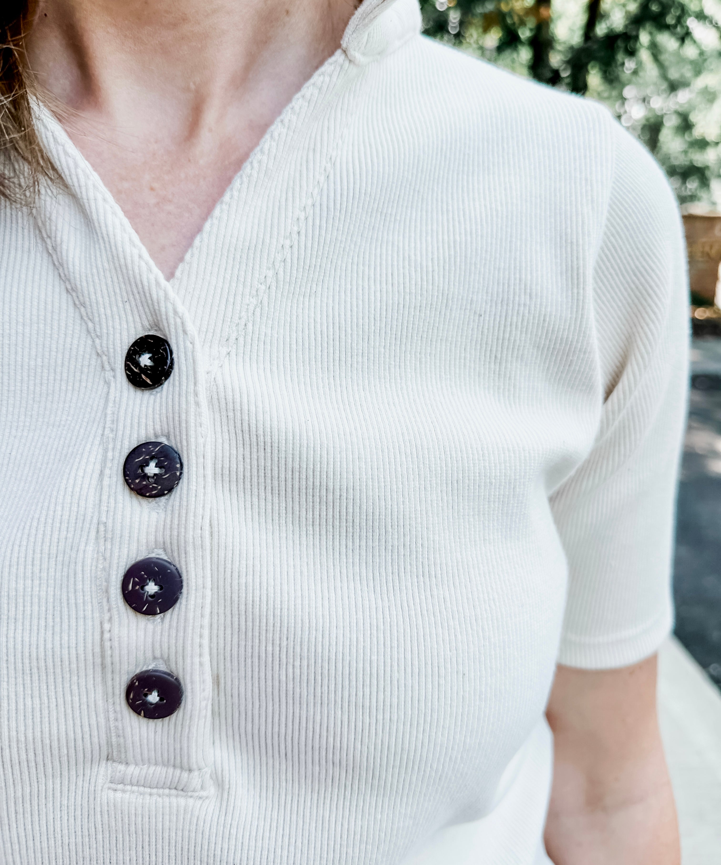 Ribbed Henley Polo Top