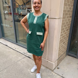Cap Sleeve Knit Mini Dress with Front Pockets
