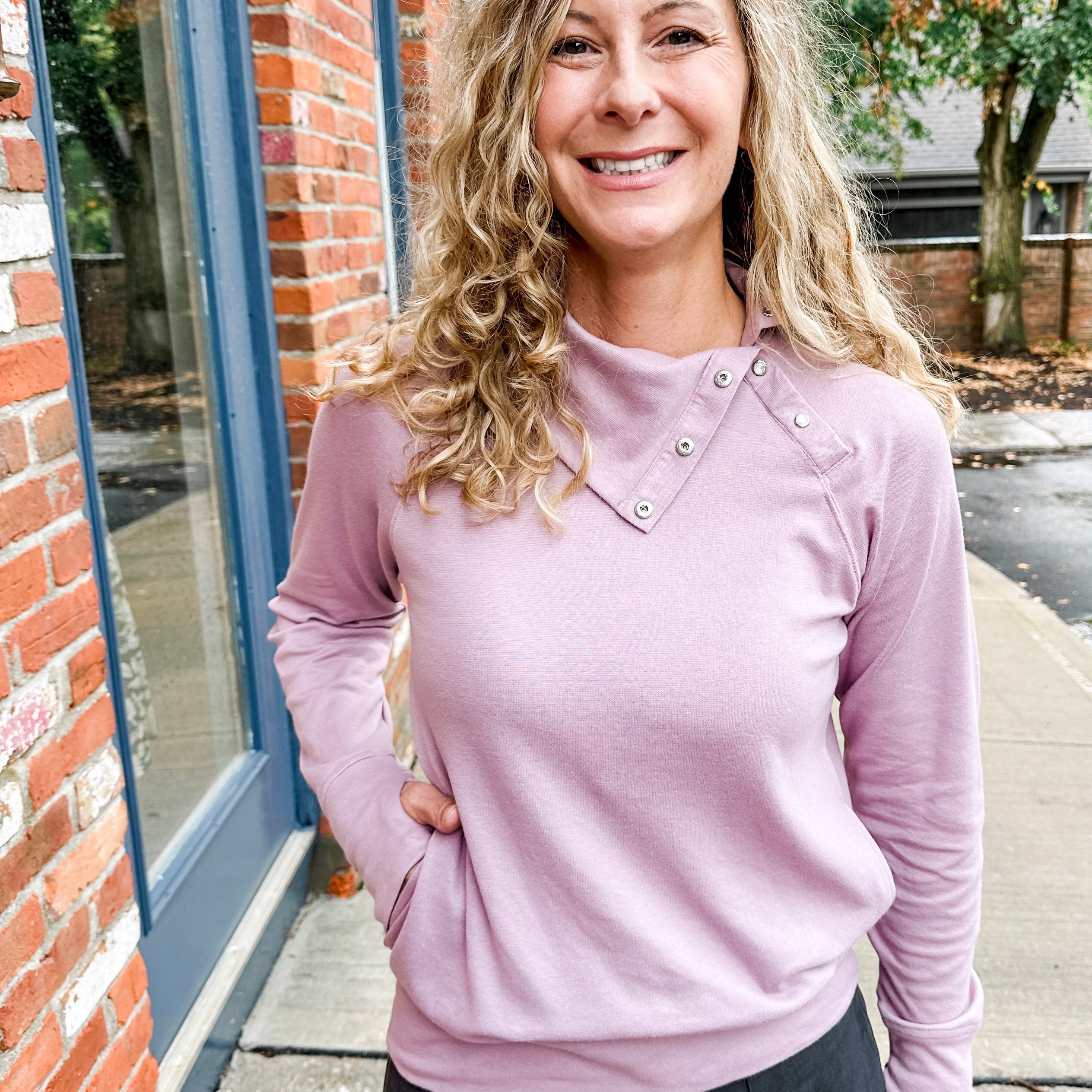 Fold Over Snap Mock Neck