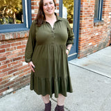 Tiered Knit Shirt Dress olive