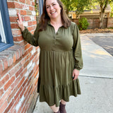 Tiered Knit Shirt Dress olive