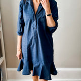 Linen Shirt Dress with Bottom Ruffle