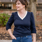 Contrasting V- Neck Top