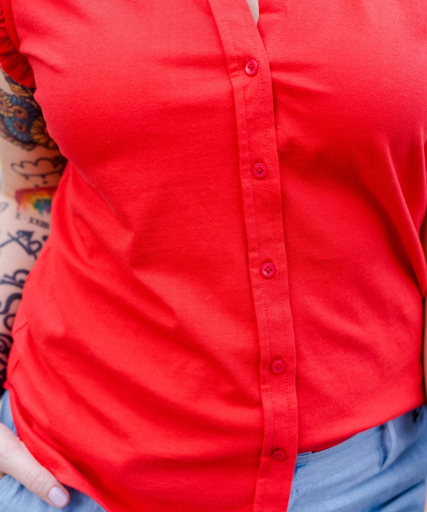 Sleeveless Ruffle Button-Up Shirt