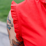 Sleeveless Ruffle Button-Up Shirt