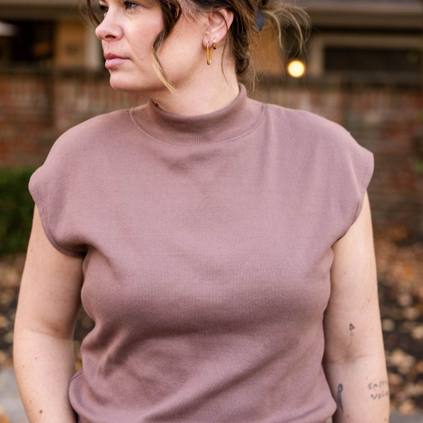 Sleeveless Tapered Mock Neck